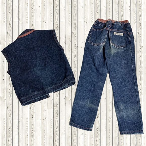Vintage 1980's GIRLS KIDS Size 6X JORDACHE 2 Piece Jeans Vest Outfit Horse Head - Picture 2 of 12